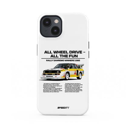 White phone case "AWD - All the fun"