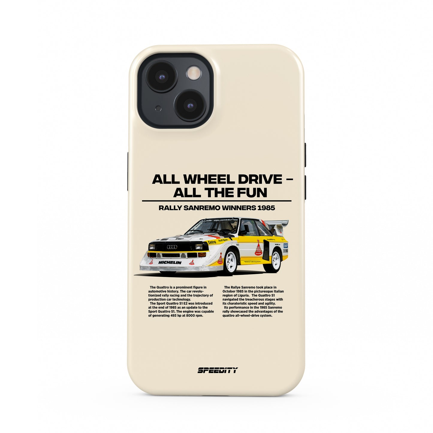 Beige phone case "AWD - All the fun"