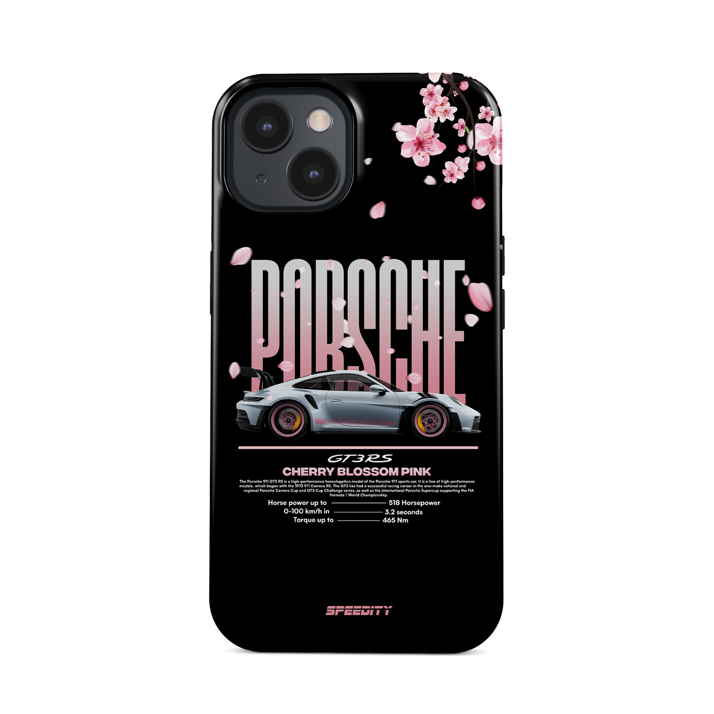 Black phone case "Cherry blossom pink GT3 RS"